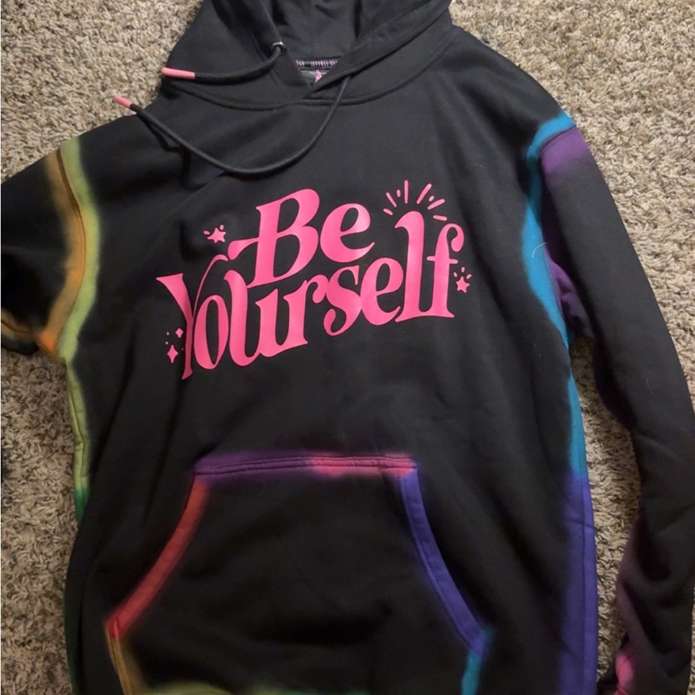 Jeffree Star Black Hoodie with Pink and Multicolor Accents oversized unisex